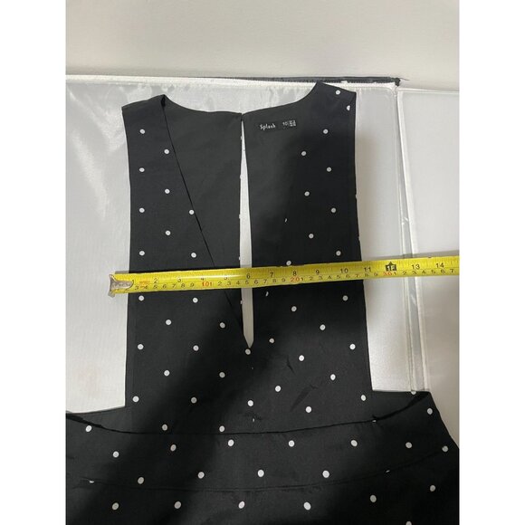 Women's Black Polka Dot Jumpsuit By Splash Size 10 With Deep V-Neck & Wide Legs - Picture 15 of 16